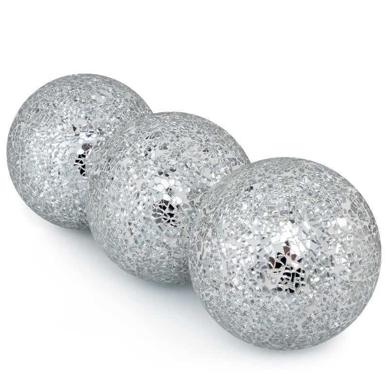 MDLUU 4" Decorative Orbs, Mosaic Sphere Balls, Centerpiece Balls for Bowls, Vases, Dining Table Decor, Pack of 3 (Silver) - Image 2